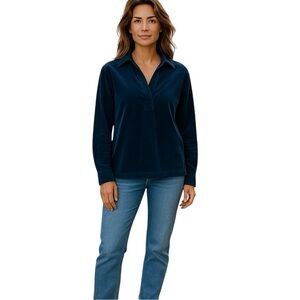 Duluth Trading Co Shirt Womens L Navy Popove Cotton Corduroy Country Top‎ New